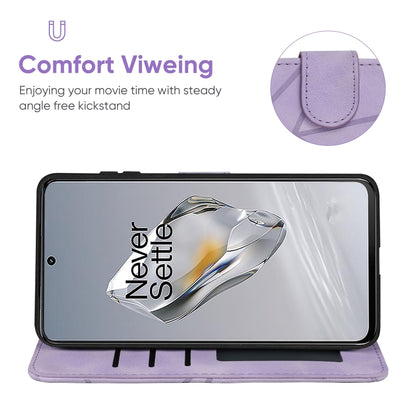 For OnePlus 12 Skin Feel Geometric Lines Leather Phone Case(Purple) - OnePlus Cases by buy2fix | Online Shopping UK | buy2fix