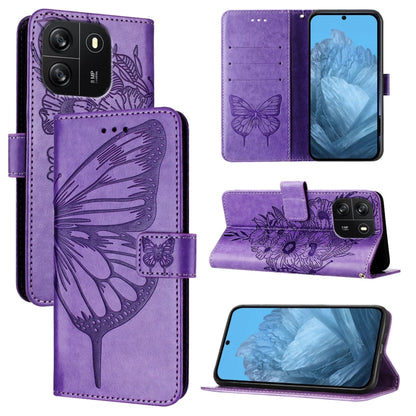 For Blackview Wave 6C Embossed Butterfly Leather Phone Case(Purple) - More Brand by buy2fix | Online Shopping UK | buy2fix