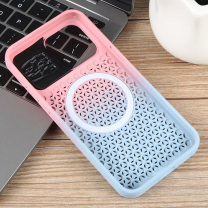 For iPhone 15 Pro Max Gradient Color Honeycomb Aromatherapy MagSafe Phone Case(Pink Blue) - iPhone 15 Pro Max Cases by buy2fix | Online Shopping UK | buy2fix