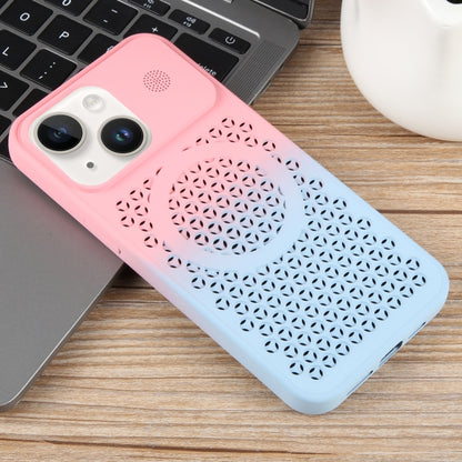 For iPhone 15 Gradient Color Honeycomb Aromatherapy MagSafe Phone Case(Pink Blue) - iPhone 15 Cases by buy2fix | Online Shopping UK | buy2fix