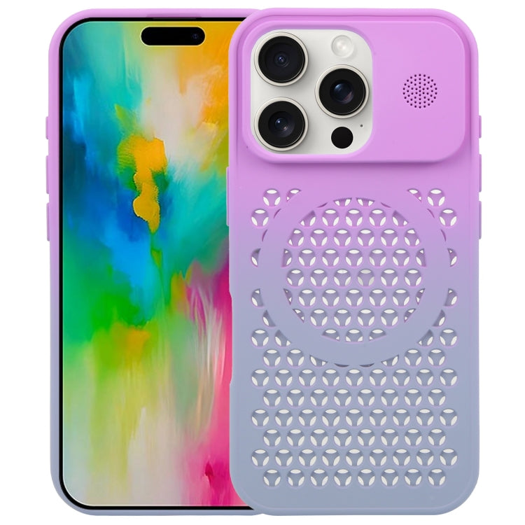 For iPhone 16 Pro Max Gradient Color Honeycomb Aromatherapy MagSafe Phone Case(Purple Grey) - iPhone 16 Pro Max Cases by buy2fix | Online Shopping UK | buy2fix