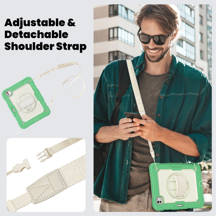 For iPad Pro 11 2024 Silicone Hybrid PC Tablet Case with Shoulder Strap(Beige + Light Green) - iPad Pro 11 2024 Cases by buy2fix | Online Shopping UK | buy2fix