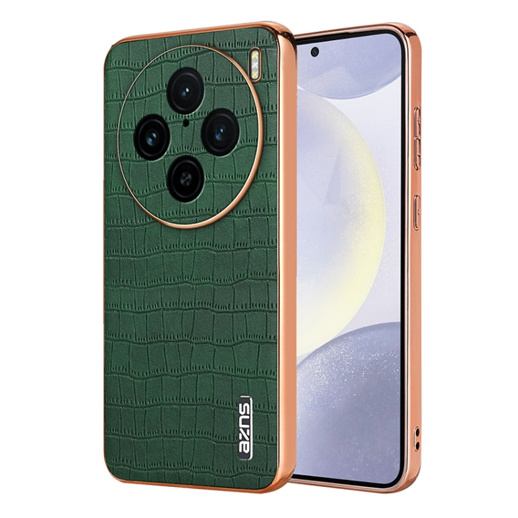 For vivo X100 Pro 5G / X100s Pro AZNS Electroplated Frame Crocodile Texture Full Coverage Phone Case(Green) - X100 Pro Cases by AZNS | Online Shopping UK | buy2fix