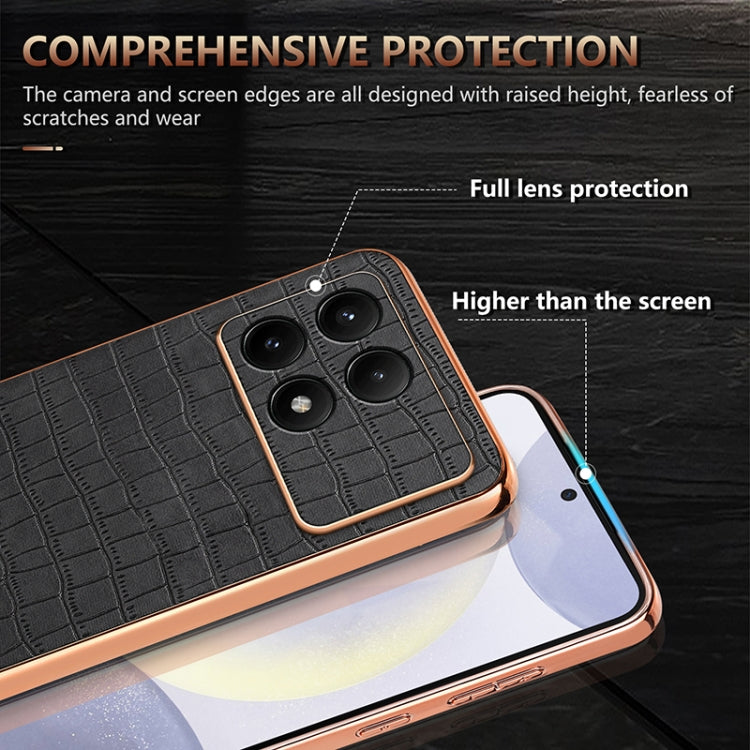 For Redmi K70 / K70 Pro AZNS Electroplated Frame Crocodile Texture Full Coverage Phone Case(Brown) - K70 Cases by AZNS | Online Shopping UK | buy2fix