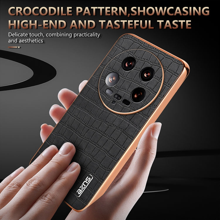 For Xiaomi 14 Ultra AZNS Electroplated Frame Crocodile Texture Full Coverage Phone Case(White) - 14 Ultra Cases by AZNS | Online Shopping UK | buy2fix