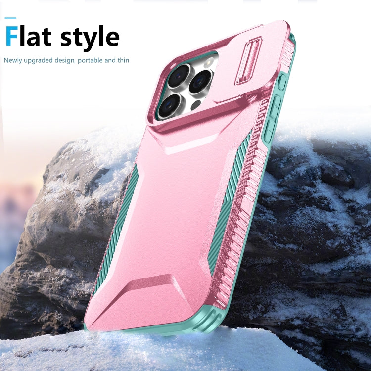 For iPhone 16 Pro Max Sliding Camshield Phone Case(Pink + Grey Green) - iPhone 16 Pro Max Cases by buy2fix | Online Shopping UK | buy2fix