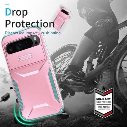 For Google Pixel 9 Pro XL Sliding Camshield Phone Case(Pink + Grey Green) - Google Cases by buy2fix | Online Shopping UK | buy2fix