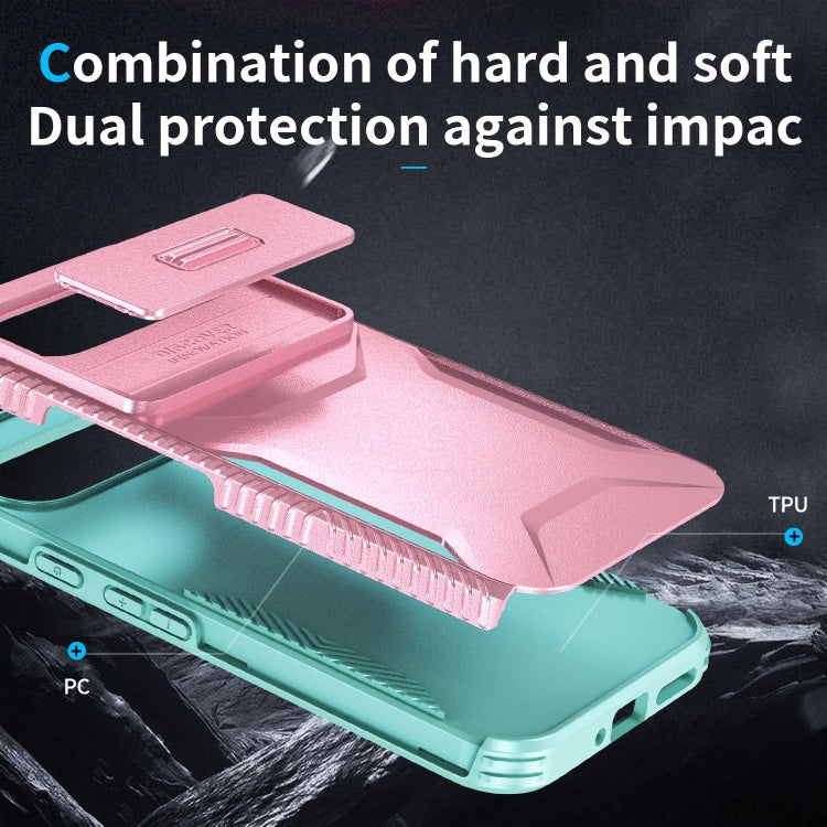 For Google Pixel 9 Pro XL Sliding Camshield Phone Case(Pink + Grey Green) - Google Cases by buy2fix | Online Shopping UK | buy2fix