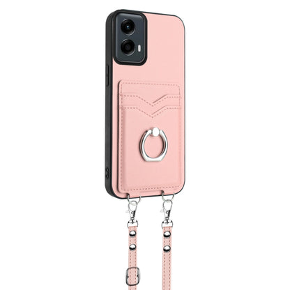 For Motorola Moto G 5G 2024 R20 Crossbody Rope Ring Card Holder Phone Case(Pink) - Motorola Cases by buy2fix | Online Shopping UK | buy2fix