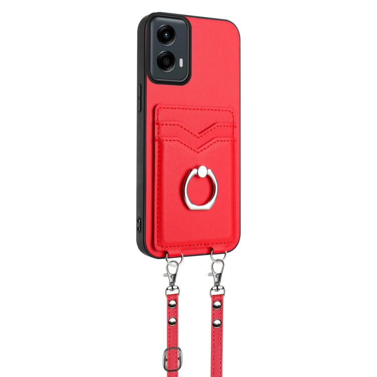 For Motorola Moto G 5G 2024 R20 Crossbody Rope Ring Card Holder Phone Case(Red) - Motorola Cases by buy2fix | Online Shopping UK | buy2fix