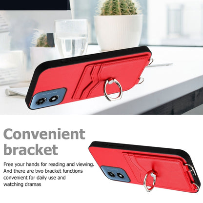 For Motorola Moto G Play 2024 4G R20 Crossbody Rope Ring Card Holder Phone Case(Red) - Motorola Cases by buy2fix | Online Shopping UK | buy2fix