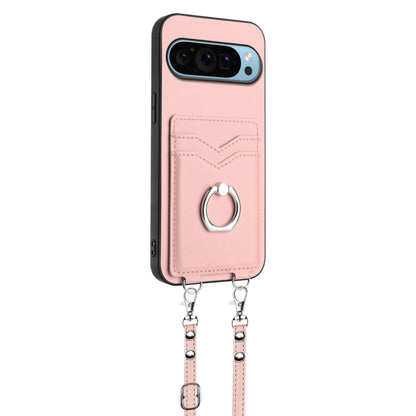 For Google Pixel 9 Pro XL R20 Crossbody Rope Ring Card Holder Phone Case(Pink) - Google Cases by buy2fix | Online Shopping UK | buy2fix