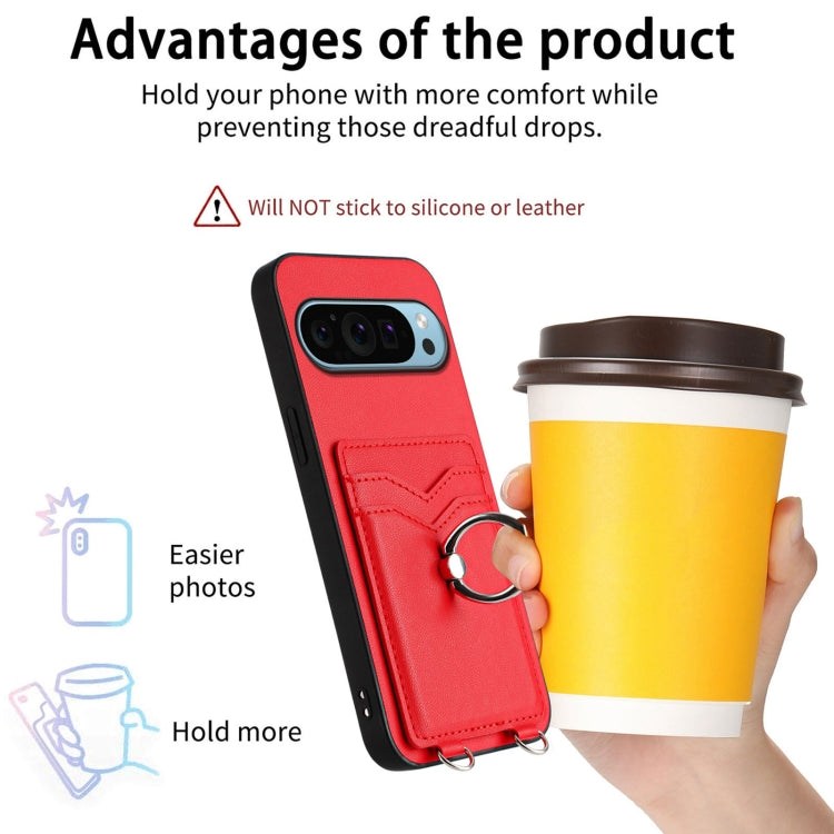 For Google Pixel 9 Pro XL R20 Crossbody Rope Ring Card Holder Phone Case(Red) - Google Cases by buy2fix | Online Shopping UK | buy2fix