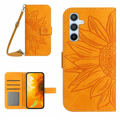 For Samsung Galaxy S25+ 5G Skin Feel Sun Flower Embossed Flip Leather Phone Case with Lanyard(Yellow) - Galaxy S25+ 5G Cases by buy2fix | Online Shopping UK | buy2fix