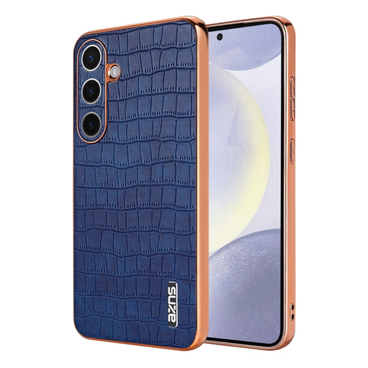 For Samsung Galaxy S25+ 5G AZNS Electroplated Frame Crocodile Texture Full Coverage Phone Case(Blue) - Galaxy S25+ 5G Cases by AZNS | Online Shopping UK | buy2fix