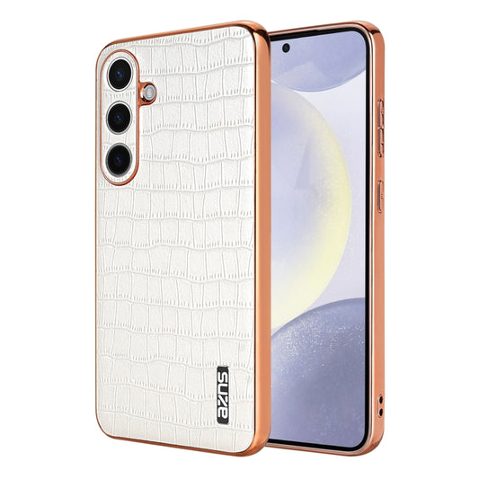 For Samsung Galaxy S25+ 5G AZNS Electroplated Frame Crocodile Texture Full Coverage Phone Case(White) - Galaxy S25+ 5G Cases by AZNS | Online Shopping UK | buy2fix