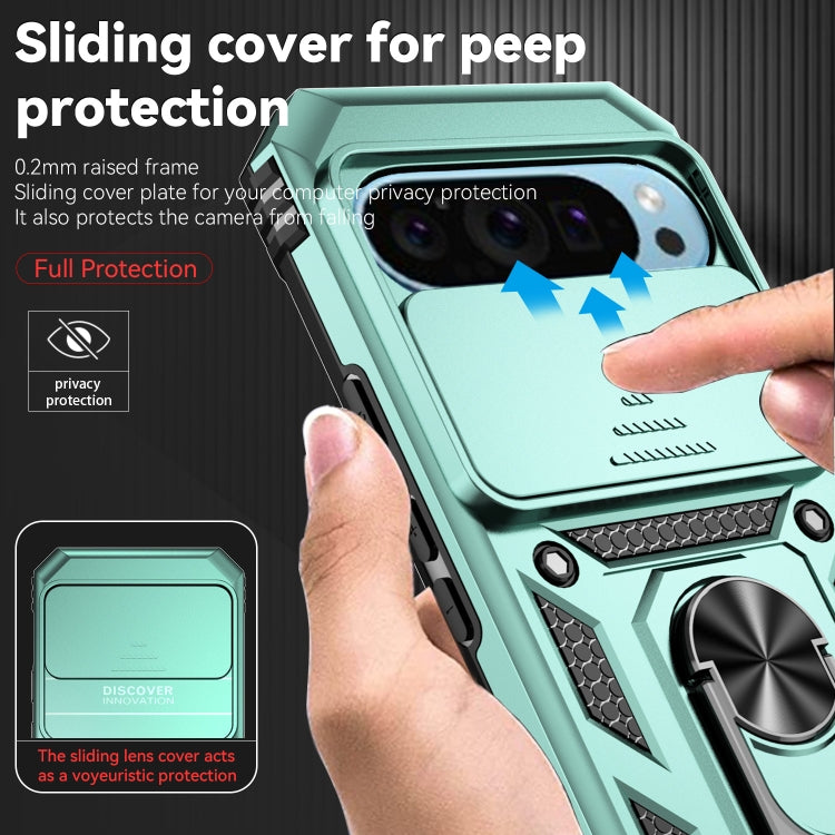 For Google Pixel 9 Sliding Camshield Holder Phone Case(Green) - Google Cases by buy2fix | Online Shopping UK | buy2fix