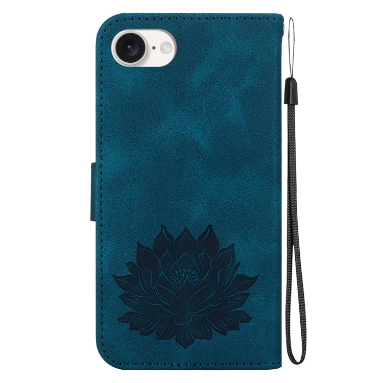 For iPhone SE 2024 Lotus Embossed Leather Phone Case(Dark Blue) - More iPhone Cases by buy2fix | Online Shopping UK | buy2fix