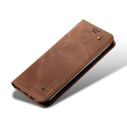 For Samsung Galaxy S25 5G Denim Texture Casual Style Horizontal Flip Leather Case(Brown) - Galaxy S25 5G Cases by buy2fix | Online Shopping UK | buy2fix