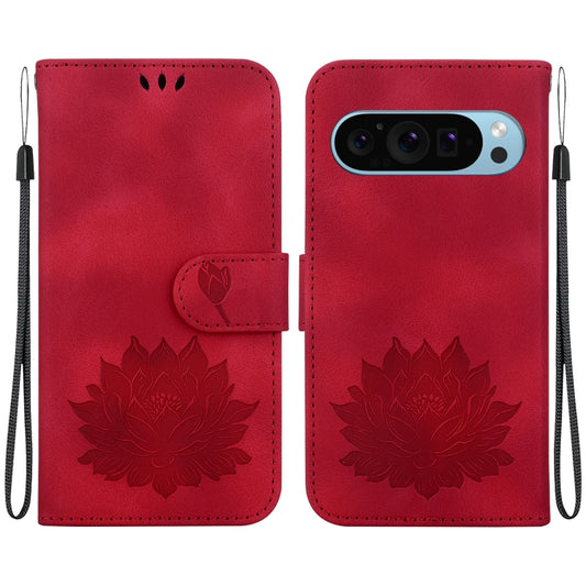 For Google Pixel 9 Lotus Embossed Leather Phone Case(Red) - Google Cases by buy2fix | Online Shopping UK | buy2fix