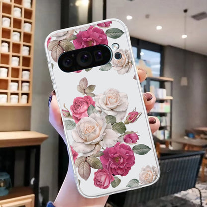 For Google Pixel 9 Pro Colored Drawing Pattern Transparent TPU Phone Case(Peony) - Google Cases by buy2fix | Online Shopping UK | buy2fix