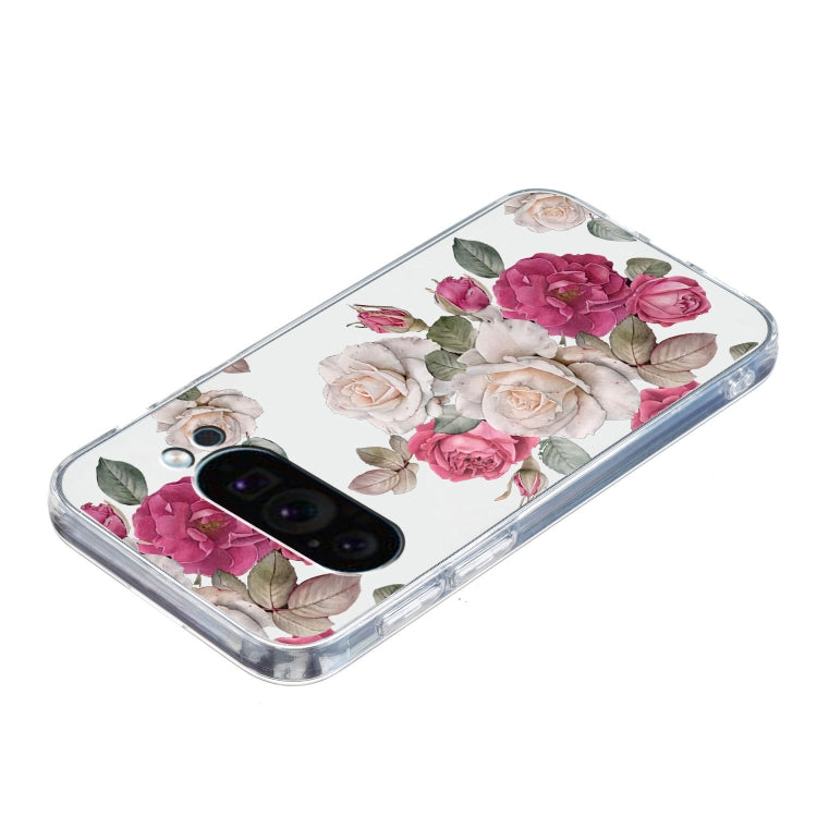 For Google Pixel 9 Pro Colored Drawing Pattern Transparent TPU Phone Case(Peony) - Google Cases by buy2fix | Online Shopping UK | buy2fix