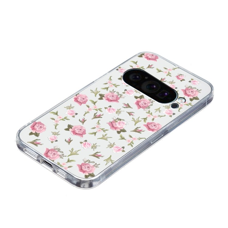 For Google Pixel 9 Pro Colored Drawing Pattern Transparent TPU Phone Case(Pink Floral) - Google Cases by buy2fix | Online Shopping UK | buy2fix