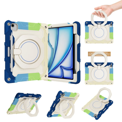 For iPad Air 11 2024 Armor Portable Rotating Ring Holder Silicone Tablet Case with Pen Slot(Colorful Blue) - iPad Air 11 2024 Cases by buy2fix | Online Shopping UK | buy2fix