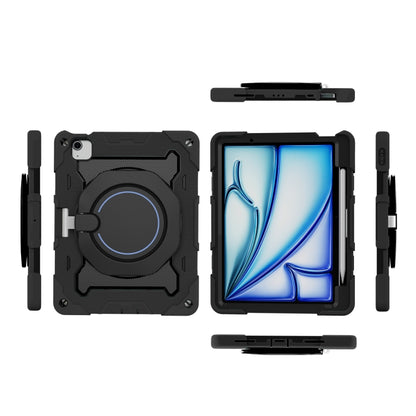 For iPad Air 11 2024 / 2025 Armor Portable Rotating Ring Holder Silicone Tablet Case with Pen Slot(Black) - iPad Air 11 2025 / 2024 Cases by buy2fix | Online Shopping UK | buy2fix