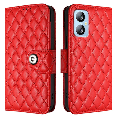 For Blackview A52 Rhombic Texture Flip Leather Phone Case with Lanyard(Red) - More Brand by buy2fix | Online Shopping UK | buy2fix