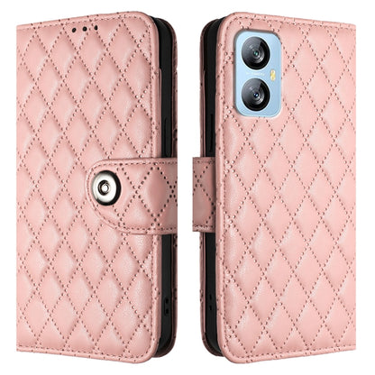 For Blackview A52 Rhombic Texture Flip Leather Phone Case with Lanyard(Coral Pink) - More Brand by buy2fix | Online Shopping UK | buy2fix