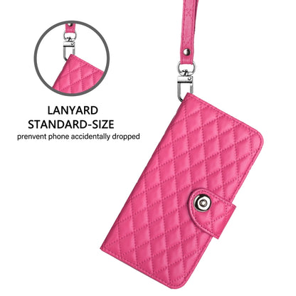 For Blackview Color 8 Rhombic Texture Flip Leather Phone Case with Lanyard(Rose Red) - More Brand by buy2fix | Online Shopping UK | buy2fix