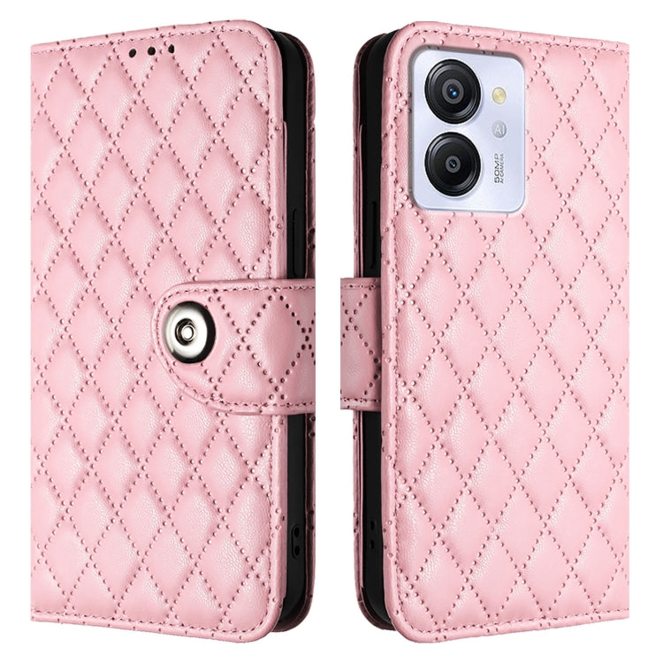 For Blackview Color 8 Rhombic Texture Flip Leather Phone Case with Lanyard(Pink) - More Brand by buy2fix | Online Shopping UK | buy2fix