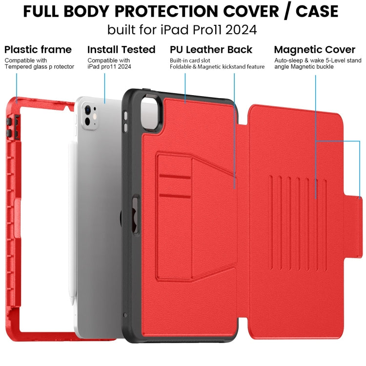 For iPad Pro 11 2024 Smart B Magnetic Holder Leather Tablet Case(Red) - iPad Pro 11 2024 Cases by buy2fix | Online Shopping UK | buy2fix