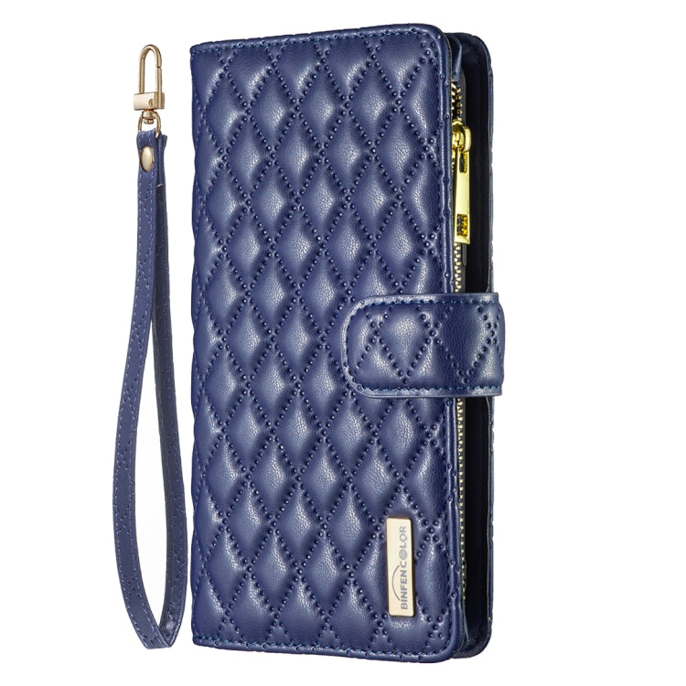 For Samsung Galaxy S25 5G Diamond Lattice Zipper Wallet Leather Flip Phone Case(Blue) - Galaxy S25 5G Cases by buy2fix | Online Shopping UK | buy2fix