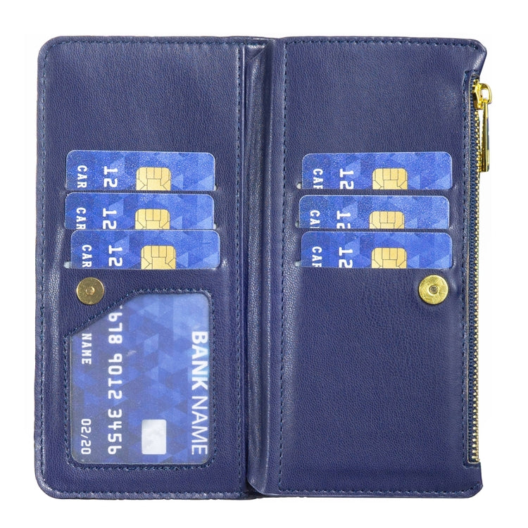 For Samsung Galaxy S25 5G Diamond Lattice Zipper Wallet Leather Flip Phone Case(Blue) - Galaxy S25 5G Cases by buy2fix | Online Shopping UK | buy2fix