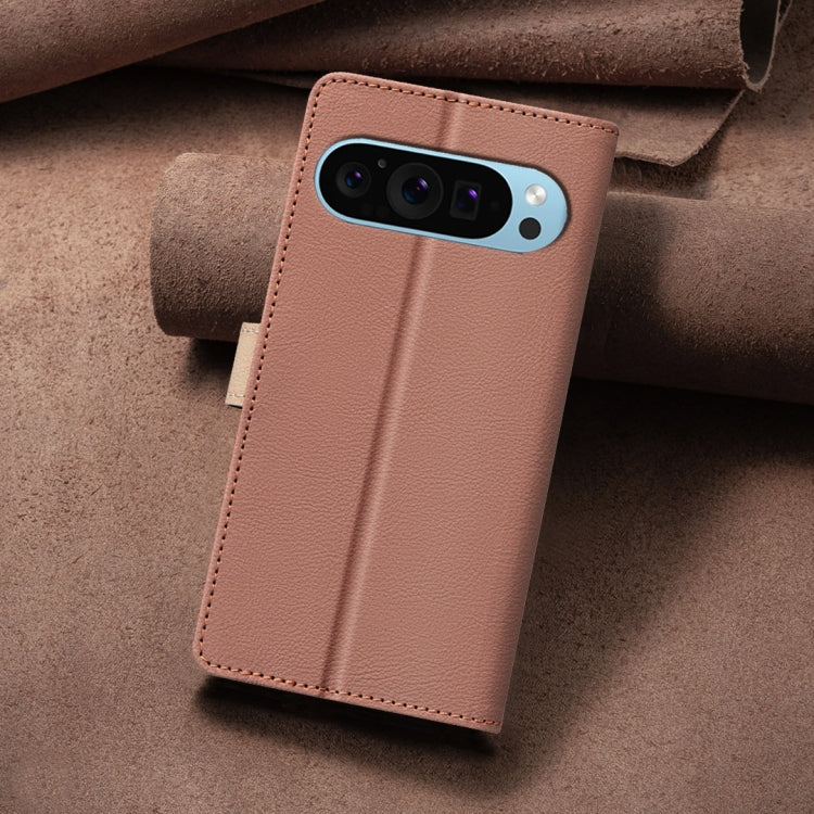 For Google Pixel 9 Color Matching RFID Anti-theft Leather Phone Case(Brown) - Google Cases by buy2fix | Online Shopping UK | buy2fix