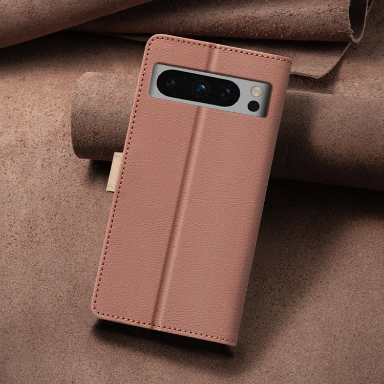 For Google Pixel 9 Pro Color Matching RFID Anti-theft Leather Phone Case(Brown) - Google Cases by buy2fix | Online Shopping UK | buy2fix