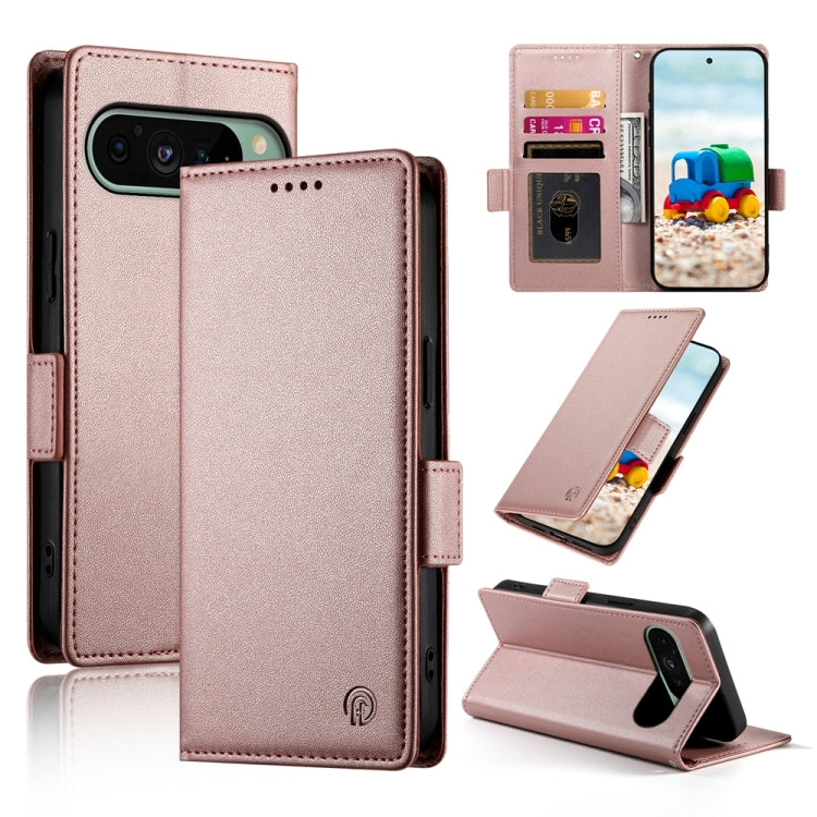 For Google Pixel 9 Side Buckle Magnetic Frosted Leather Phone Case(Rose Gold) - Google Cases by buy2fix | Online Shopping UK | buy2fix