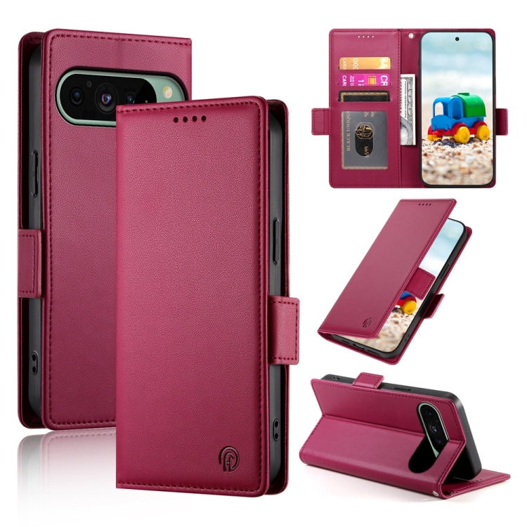 For Google Pixel 9 Side Buckle Magnetic Frosted Leather Phone Case(Wine Red) - Google Cases by buy2fix | Online Shopping UK | buy2fix