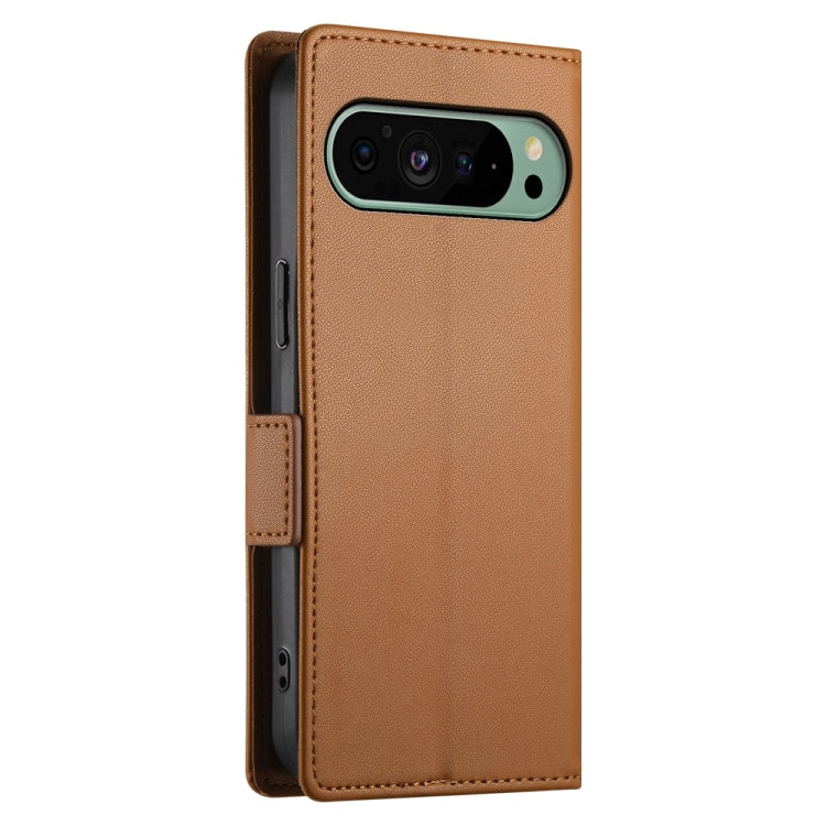 For Google Pixel 9 Side Buckle Magnetic Frosted Leather Phone Case(Brown) - Google Cases by buy2fix | Online Shopping UK | buy2fix