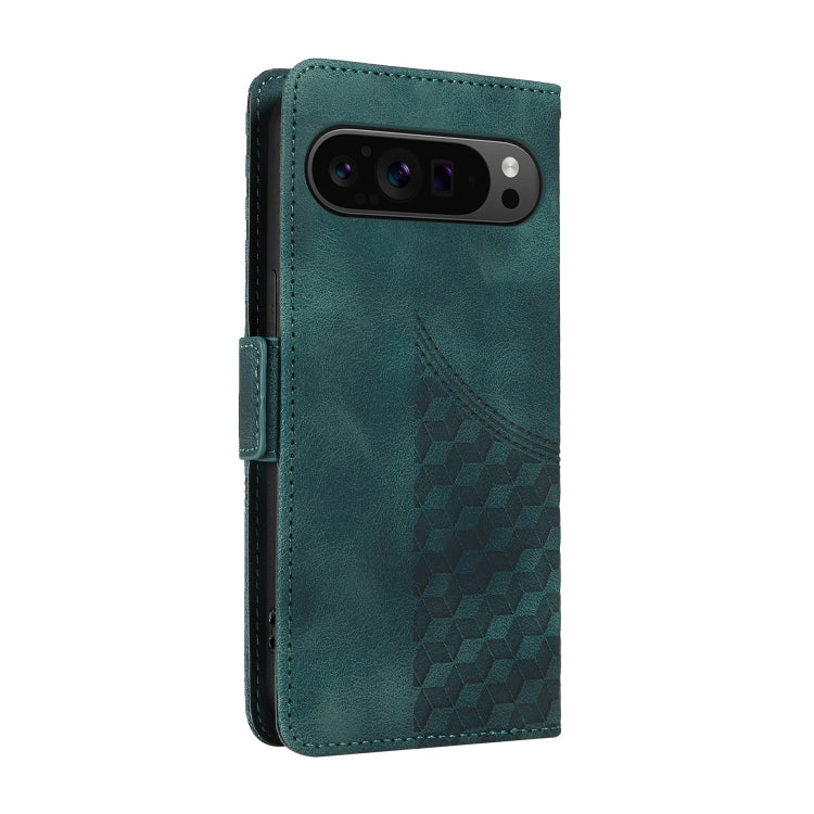 For Google Pixel 9 Pro XL Embossed Rhombus Starry Leather Phone Case(Green) - Google Cases by buy2fix | Online Shopping UK | buy2fix