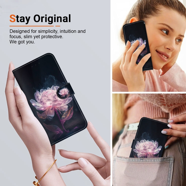 For Xiaomi Redmi K70 Pro / K70 Crystal Texture Colored Drawing Leather Phone Case(Purple Peony) - K70 Cases by buy2fix | Online Shopping UK | buy2fix