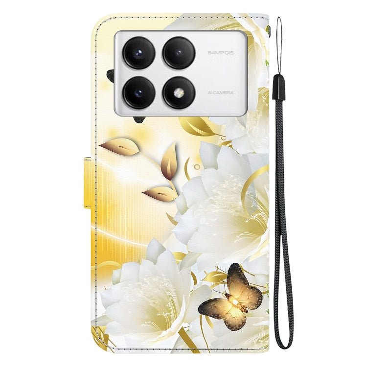 For Xiaomi Redmi K70 Pro / K70 Crystal Texture Colored Drawing Leather Phone Case(Gold Butterfly Epiphyllum) - K70 Cases by buy2fix | Online Shopping UK | buy2fix