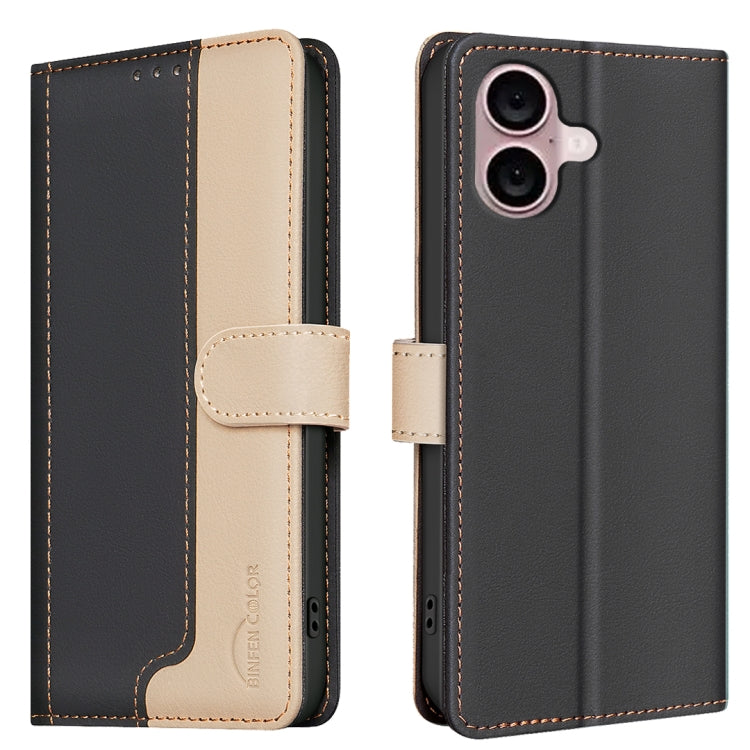 For iPhone 16 Color Matching RFID Anti-theft Leather Phone Case(Black) - iPhone 16 Cases by buy2fix | Online Shopping UK | buy2fix