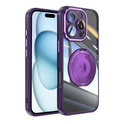 For iPhone 16 Pro 360 Holder Magsafe Acrylic Hybrid TPU Phone Case(Purple) - iPhone 16 Pro Cases by buy2fix | Online Shopping UK | buy2fix