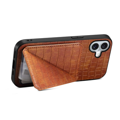 For iPhone 16 Imitation Crocodile Leather Back Phone Case with Holder(Brown) - iPhone 16 Cases by buy2fix | Online Shopping UK | buy2fix