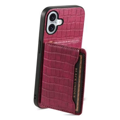 For iPhone 16 Crocodile Texture Card Bag Design Full Coverage Phone Case(Red) - iPhone 16 Cases by buy2fix | Online Shopping UK | buy2fix