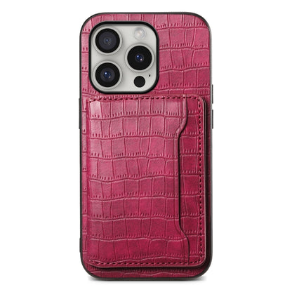 For iPhone 16 Pro Crocodile Texture Card Bag Design Full Coverage Phone Case(Red) - iPhone 16 Pro Cases by buy2fix | Online Shopping UK | buy2fix