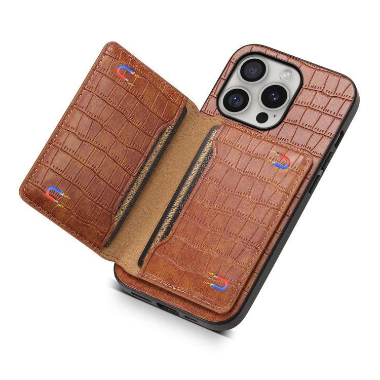 For iPhone 16 Pro Max Crocodile Texture Card Bag Design Full Coverage Phone Case(Brown) - iPhone 16 Pro Max Cases by buy2fix | Online Shopping UK | buy2fix